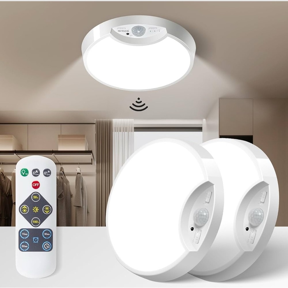 Brand New 2 Pack Rechargeable Motion Sensor Ceiling Light/White